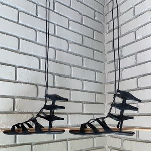 Lace Up Black Suede Sandals